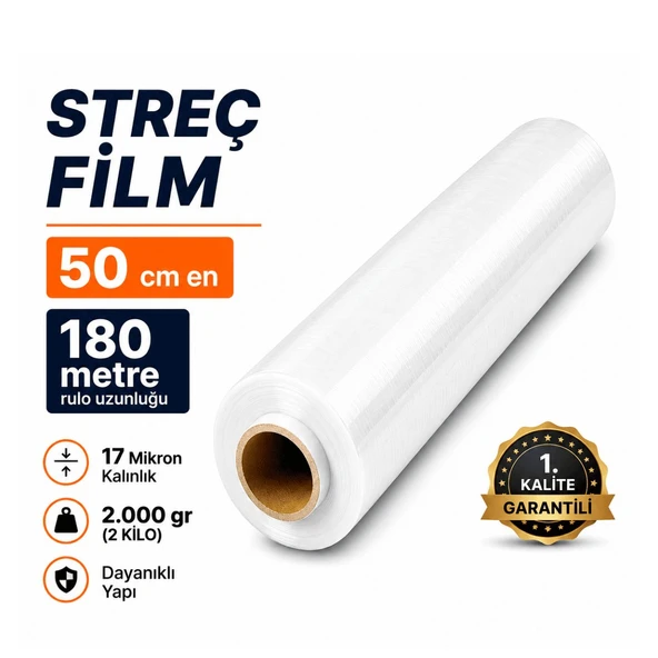 180 Metre KALIN ŞEFFAF Palet Streç Film - 50 cm en - 17 Mikron - 2.000 GR ürün görseli 1