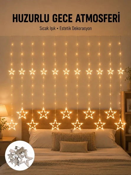 Yıldız Desenli Perde Tipi Peri Led 3x3 Metre Aydınlatma Yeni Nesil ürün görseli 1