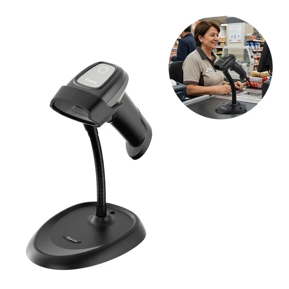 Tiwox VS-336 2D Karekod Kablolu USB Barkod Okuyucu Stand ürün görseli 1