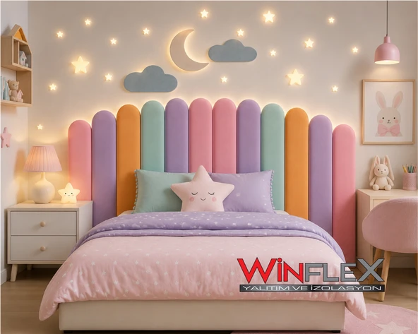 WİNFLEX YATAK  BAŞLIK  AY VE BULUT SET DEKORASYON PANEL RENKLİ - 180CM ürün görseli 1