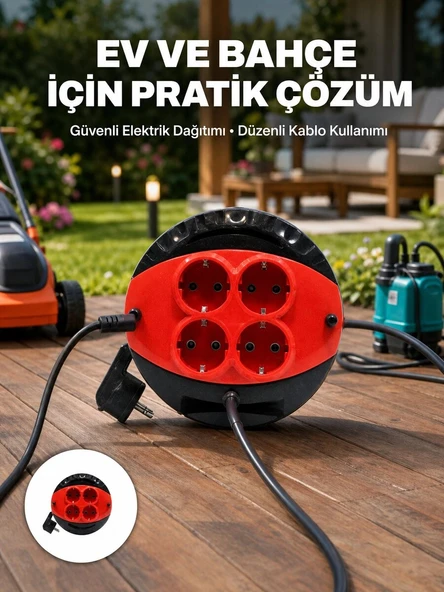 Ev ve Ofis İçin 3 Metre Kablolu 4 Priz Makarası ürün görseli 1