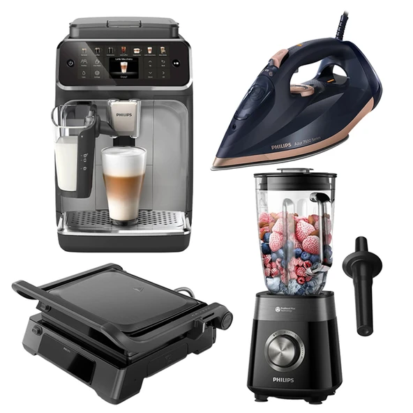 Philips EP4446/70 LatteGo Espresso Makinesi + DST7510/80 7500 Serisi Azur Ütü + HD6307/70 Tost Makinesi + HR3030/00 Plus Blender 4'lü Mega Çeyiz Seti ürün görseli 1