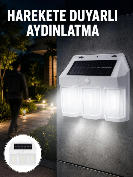 3 in 1 Solar Duvar Lambası – IP65 Su Geçirmez, Hareket Sensörlü Yeni Nesil ürün görseli 1