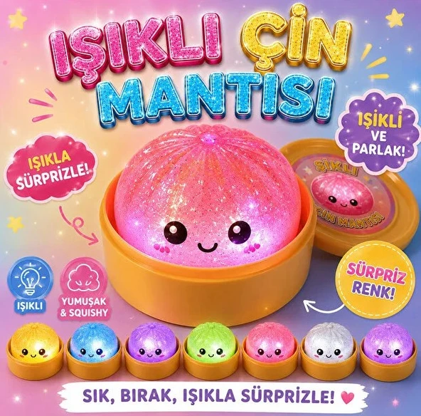 Çin Mantısı Işıklı Simli Çin Mantısı Squishy BÜYÜK BOY Dumpling Squishy Sürpriz Simli Renkli ışıklı ürün görseli 1