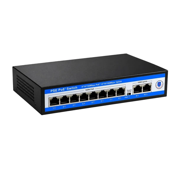 Novacom NVC-PSE0820 100/1000Mbps 8 Port Poe + 2 Port Uplink Switch ürün görseli 1