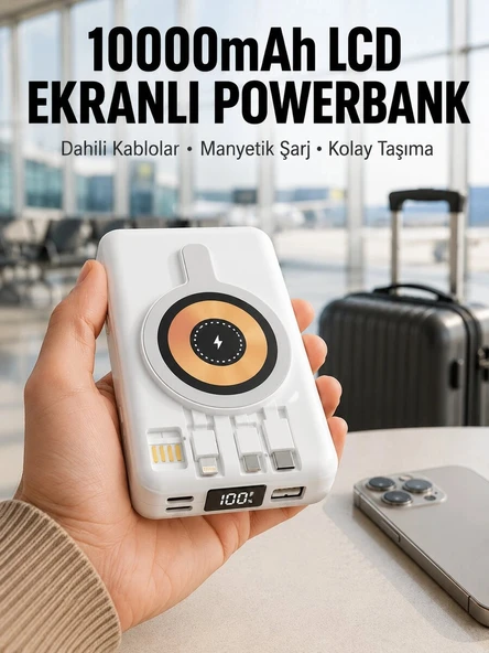 LCD Göstergeli Manyetik Powerbank Type C USB Girişli Yeni Nesil ürün görseli 1