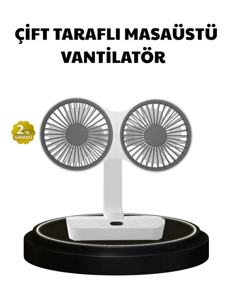Nevamel® 720° Dönebilen Çift Başlıklı USB Şarjlı Masaüstü Vantilatör – Sessiz ve Güçlü Serinlik ürün görseli 1