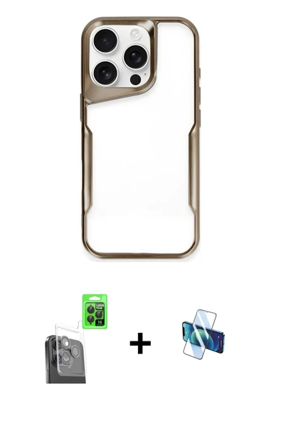 MARSİLYAN™- iPhone 16 Pro Kılıf Akış Çizgi Koleksiyonu - Siyah 3D Antistatik Seramik Nano Ekran Koruyucu + Raze Metal Ka ürün görseli 1