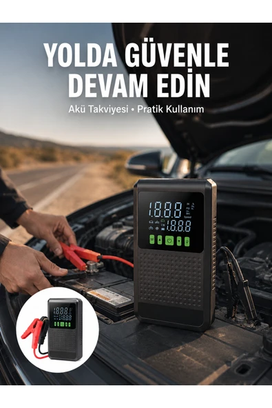 Şarjlı Araç Akü Takviyeli Hava Pompası Powerbank Özellikli Yeni Nesil ürün görseli 1