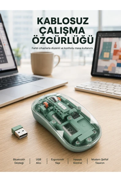 Çift Mod Bağlantılı Kablosuz Mouse Bluetooth ve USB Alıcılı Yeni Nesil ürün görseli 1