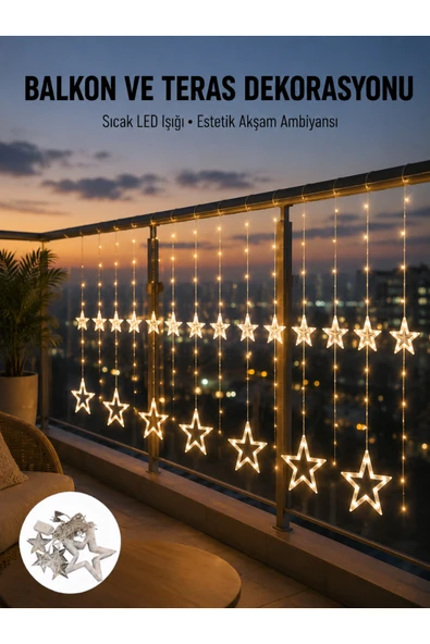 Yıldız Figürlü Perde Peri Led 3x3 Metre Dekoratif Işık Yeni Nesil ürün görseli 1