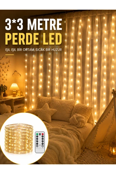 3x3 Metre Perde LED Işık  Parti ve Bahçe Dekorasyonu Yeni Nesil ürün görseli 1