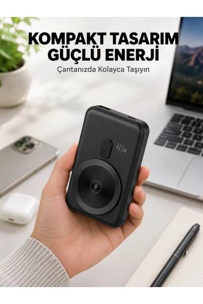 Manyetik Kablosuz Powerbank 22.5W Hızlı Şarj LCD Göstergeli Yeni Nesil ürün görseli 1