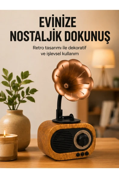 Retro Tasarımlı Mini Bluetooth Hoparlör ve FM Radyo Çoklu Medya Yeni Nesil ürün görseli 1