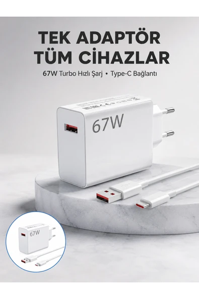 67 Watt Güvenli Hızlı Şarj Adaptörü Samsung M31 M33 M51 Uyumlu Yeni Nesil ürün görseli 1