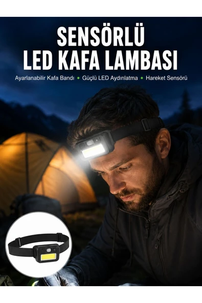 Sensörlü Kamp Lambası Ayarlanabilir Kafa Lambası Kafa Bantlı Yeni Nesil ürün görseli 1