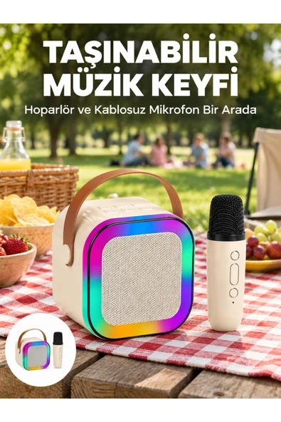 Kablosuz Karaoke Mikrofon Hoparlör Seti Güçlü Ses Çıkışı Yeni Nesil ürün görseli 1