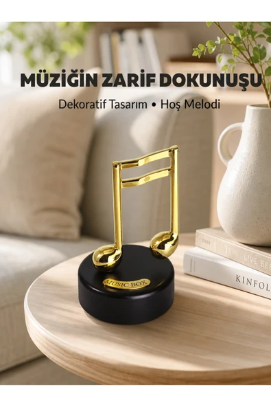 Altın Nota Figürlü Dönen Müzik Kutusu Dekoratif Music Box Yeni Nesil ürün görseli 1