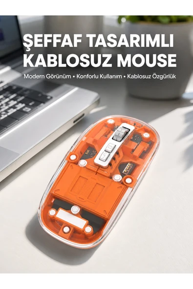 Mouse Fare Kablosuz Mouse Fare Şarjlı Bluetooth Sessiz 5 Tuşlu Şeffaf ürün görseli 1