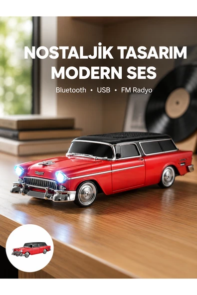Taşınabilir Klasik Araç Tasarımlı Kablosuz Hoparlör ürün görseli 1