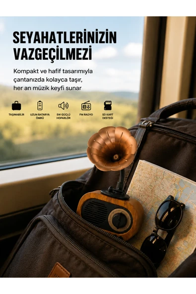 Şarjlı Mini Retro Radyo Bluetooth Hoparlör Çoklu Bağlantı Seçenekli Yeni Nesil ürün görseli 1