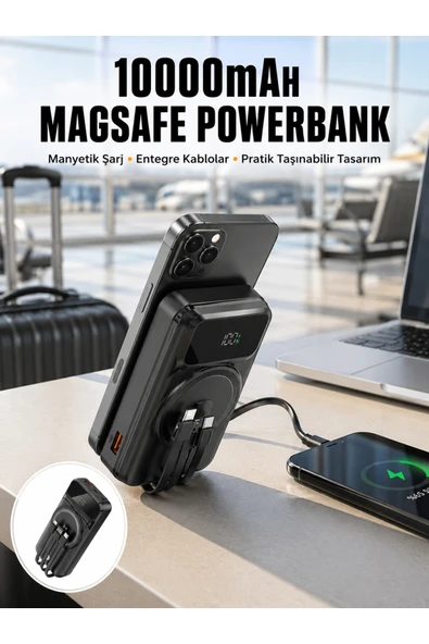 15W Kablosuz Hızlı Şarjlı 10000 mAh Powerbank  Taşınabilir, LED Göstergeli ürün görseli 1