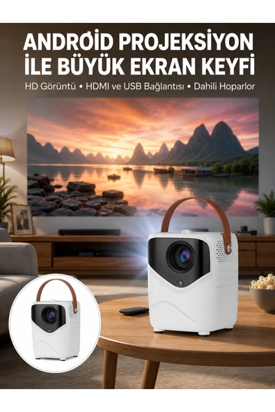 HD Ayaklı Portatif Projeksiyon Cihazı Bluetooth Wifi Akıllı Android İşlemcili Yeni Nesil ürün görseli 1