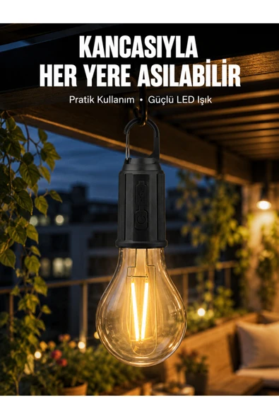 Taşınabilir Şarjlı Led Ampul Askılı Lamba Kamp Bahçe Lambası ürün görseli 1