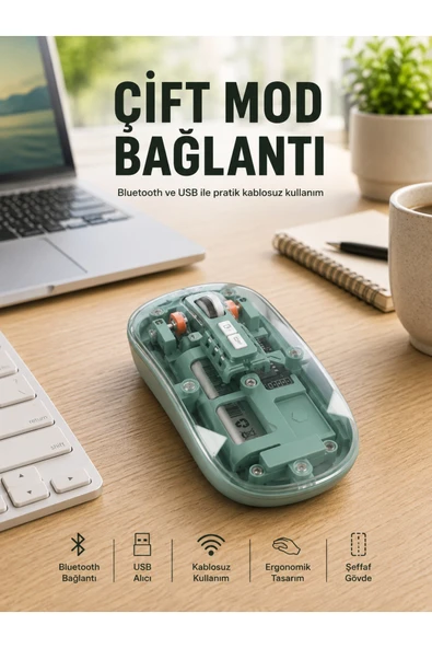 Pilli Kablosuz Mouse Bluetooth ve USB Uyumlu Sessiz Tıklama Yeni Nesil ürün görseli 1