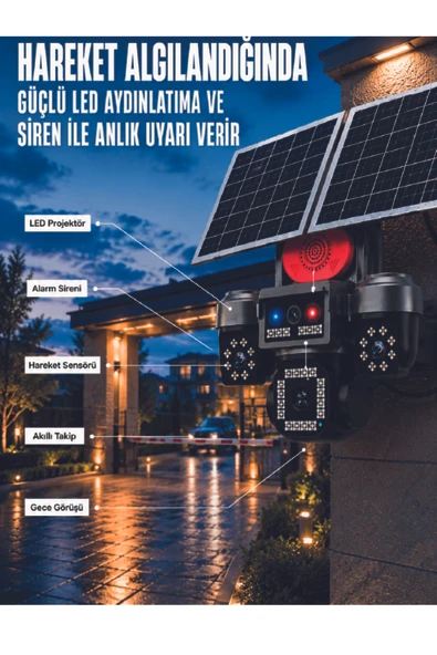 4 Kameralı 4G SIM Kart Destekli Güneş Enerjili Akıllı Güvenlik Kamerası ürün görseli 1
