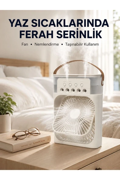 Taşınabilir 3'ü 1 Arada Mini Fan | Nemlendirici + Soğutucu + Gece Lambası Yeni Nesil ürün görseli 1