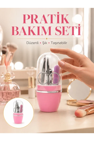 Tırnak Bakım Manikür Pedikür Seti 4 Parça Pembe Ev ve Seyahat Uyumlu Yeni Nesil ürün görseli 1