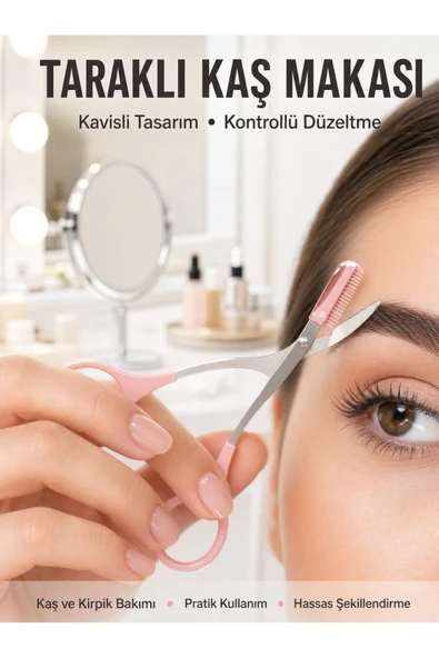 Kavisli Kaş Kirpik Düzeltici Bıyık Alma Taraklı Kaş Makası Yüz Bakım Seti Makas ürün görseli 1