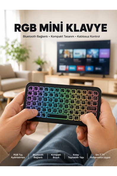 Kompakt Siyah RGB Işıklı Bluetooth Mini Klavye ürün görseli 1