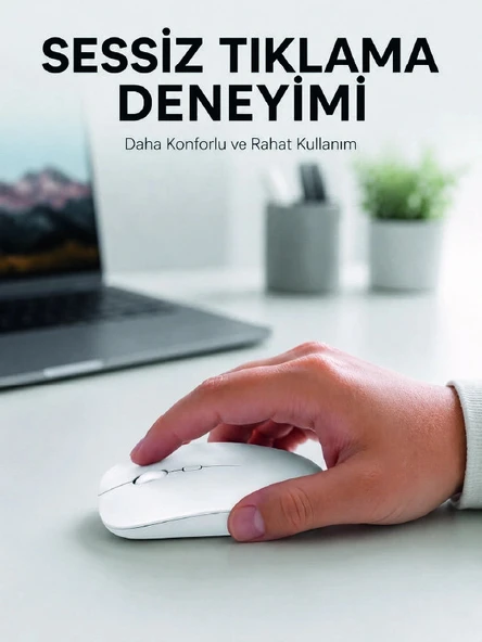 Şarjlı Wireless Mouse Bluetooth Çift Modlu Sessiz Yüksek Hassasiyetli Fare ürün görseli 1