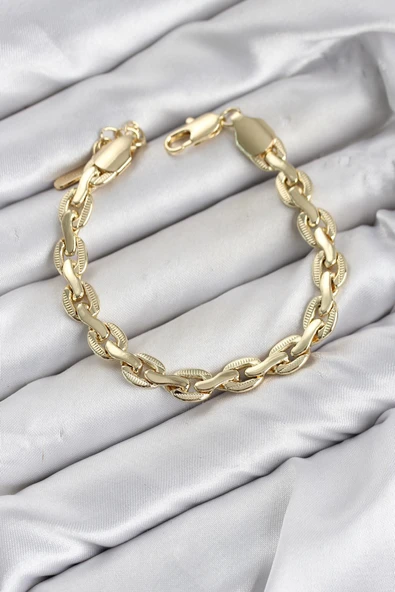 CM Kalın Zincir Model Gold Renk Pirinç Kadın Bileklik ürün görseli 1