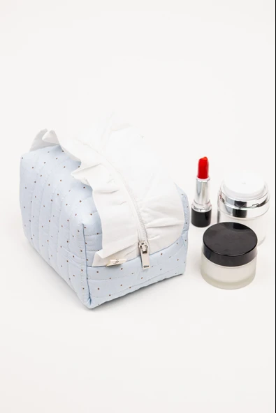 Makyaj Çantası Kadın Kozmetik Çantası İçi Astarlı Fermuarlı 15x14x14 cm ürün görseli 1