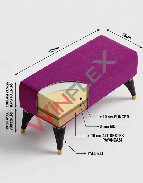 WİNFLEX DEKORATİF DİKDÖRTGEN PUF (38 X 100CM) - Resim 12
