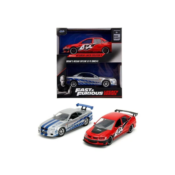 Jada 1:32 Fast & Furious Twin Pack Mitsubishi Lancer Evolution IX & Nissan Skyline GTR R34 Fast & Furious Twin Pack ürün görseli 1