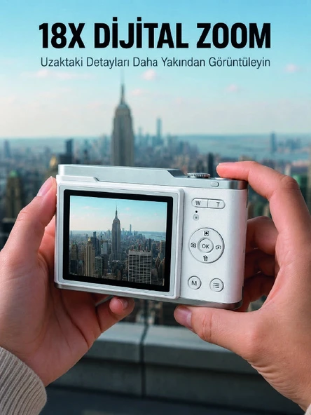 Kompakt Dijital Fotoğraf Makinesi Beyaz 18X Dijital Zoom Destekli ürün görseli 1