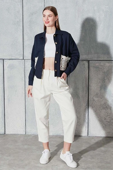 Kadın Lacivert Gabardin Ceket - Resim 2