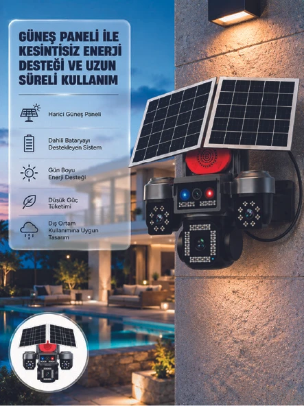 Takip Özellikli 4 Kameralı Güneş Panelli Güvenlik Kamera Sistemi ürün görseli 1