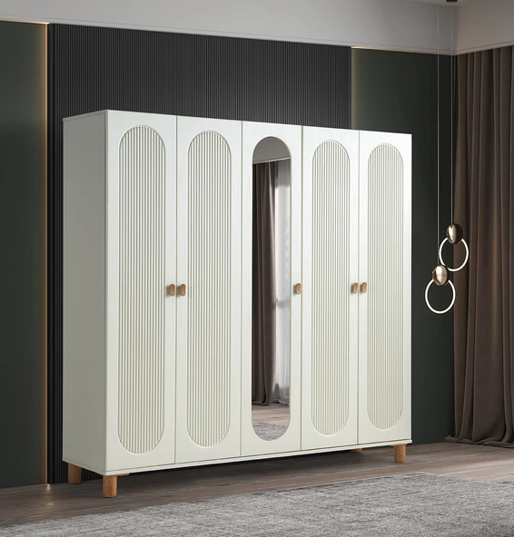 Pema Home Peri %100 Mdf Membran 5 Kapaklı Dolap Gardırop ürün görseli 1