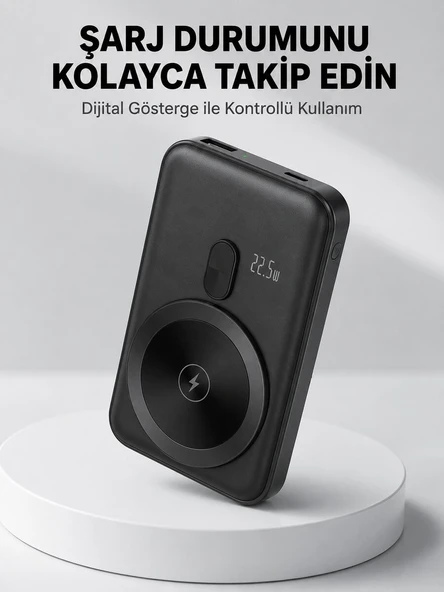 LCD Ekranlı Kablosuz Powerbank Type C ve USB Çıkışlı Yeni Nesil ürün görseli 1