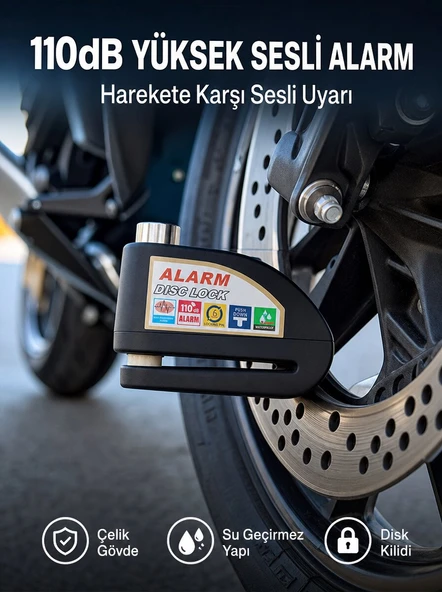 Yüksek Sesli 110dB Çelik Disk Kilidi Su Geçirmez Yeni Nesil ürün görseli 1