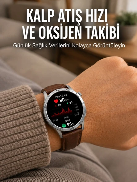 Metal, Deri ve Silikon Kordonlu Çok Fonksiyonlu Akıllı Saat ürün görseli 1