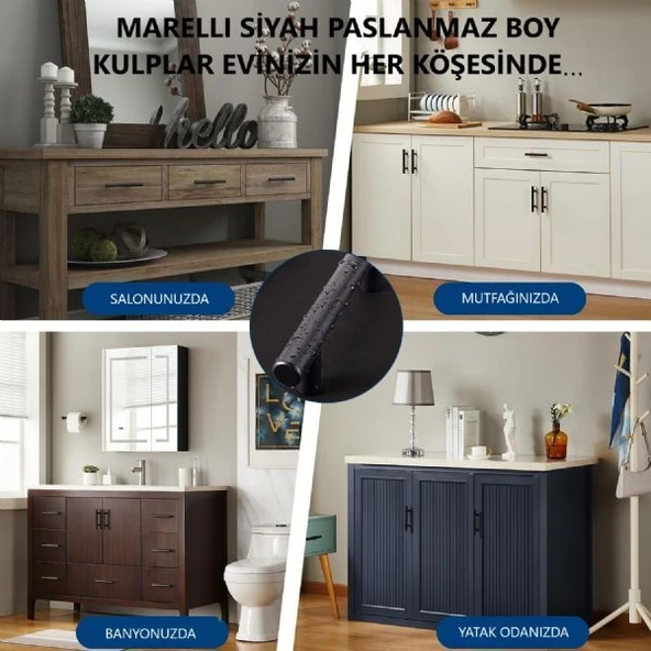 Marelli 128 mm SİYAH paslanmaz boy kulp mobilya kulbu - Resim 5