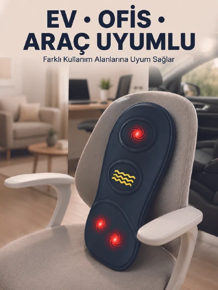 Isıtmalı Bel Masaj Minderi Ev Ofis Araç Uyumlu Titreşimli Destek ürün görseli 1