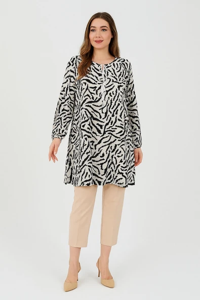 Zebra Desenli Kadın Dokuma Tunik - Resim 2