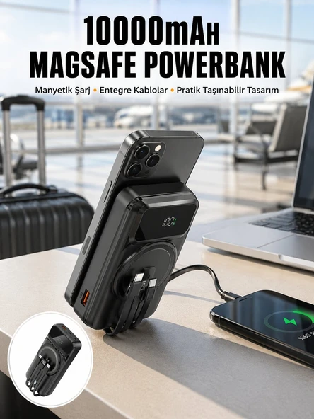 15W Kablosuz Hızlı Şarjlı 10000 mAh Powerbank – Taşınabilir, LED Göstergeli ürün görseli 1